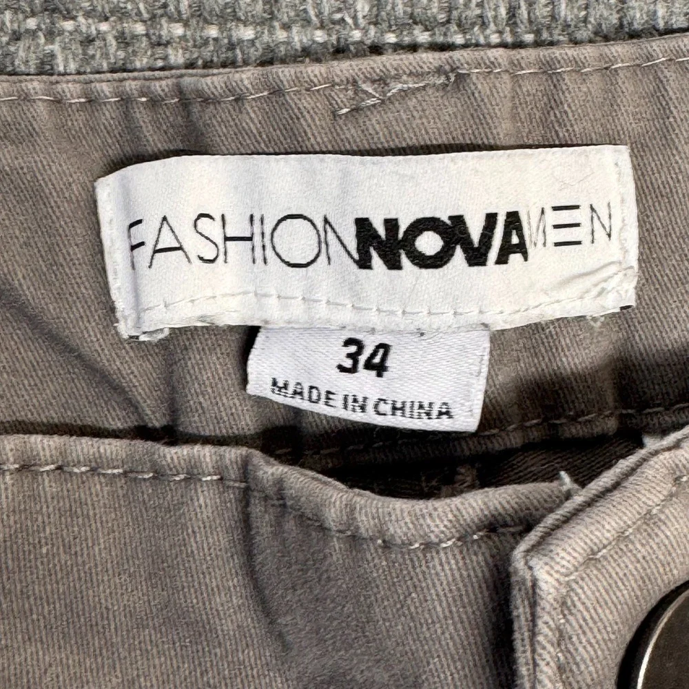 Fashion Nova Men Grey Cargo Pants Slim Tapered Multi Pocket Utility 34 Cotton